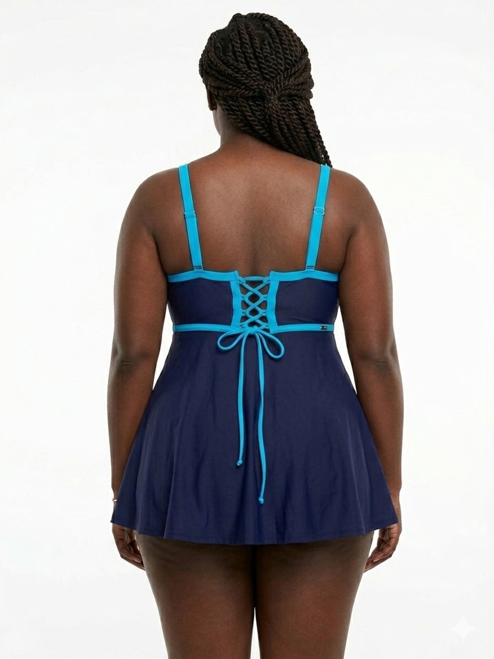 NWT Jones New York Plus Size Navy and Aqua Lace-Back Swimsuit Sizes 16W 18W 20W - Picture 3 of 6